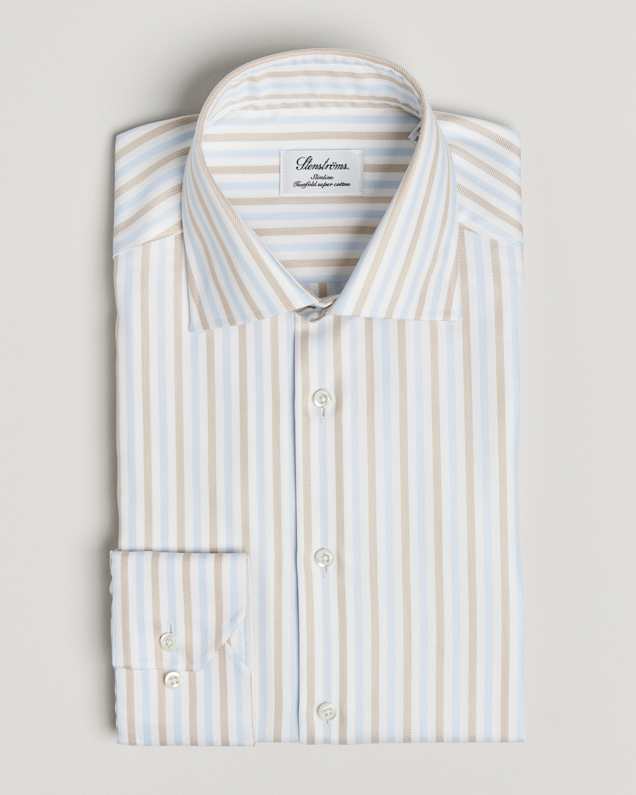 Herr | Skjortor | Stenströms | Slimline Multi Striped Twill Shirt Blue/Beige