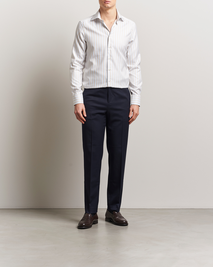 Herr | Skjortor | Stenströms | Slimline Multi Striped Twill Shirt Blue/Beige