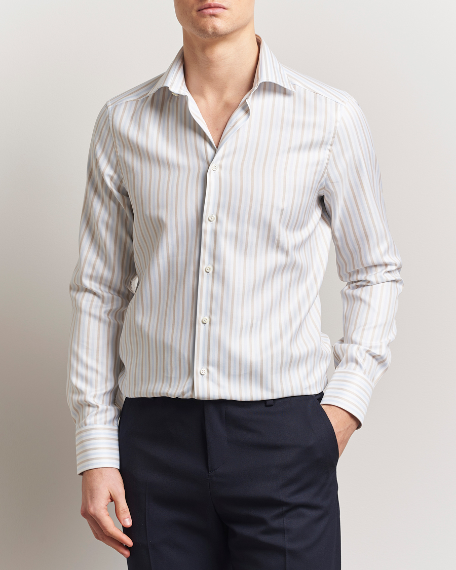 Herr | Skjortor | Stenströms | Slimline Multi Striped Twill Shirt Blue/Beige