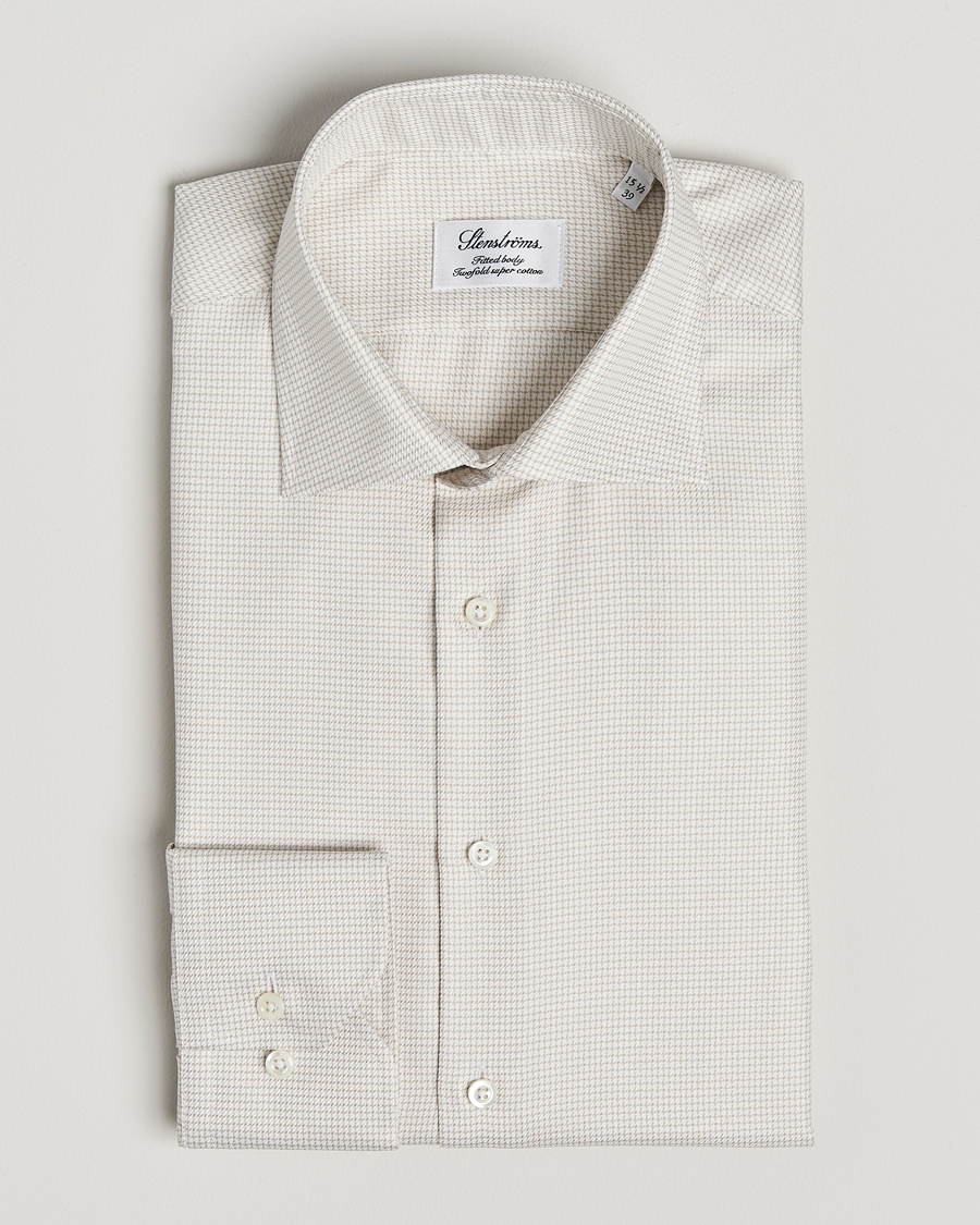 Herr | Skjortor | Stenströms | Fitted Body Small Houndstooth Shirt Beige