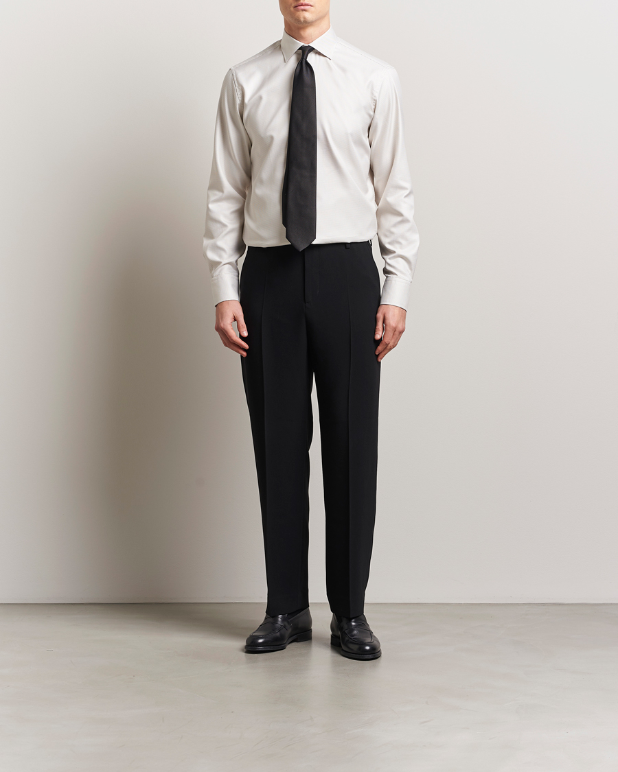 Herr | Skjortor | Stenströms | Fitted Body Small Houndstooth Shirt Beige