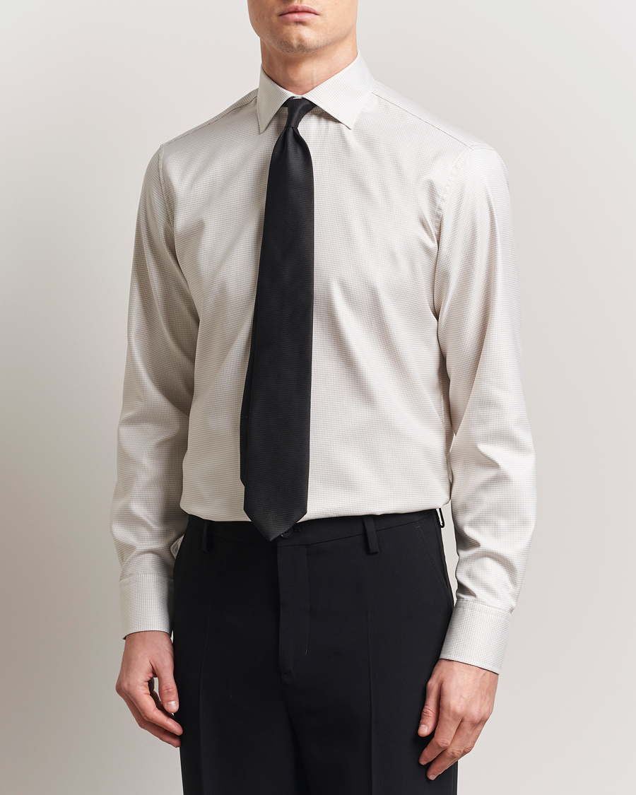 Herr | Skjortor | Stenströms | Fitted Body Small Houndstooth Shirt Beige