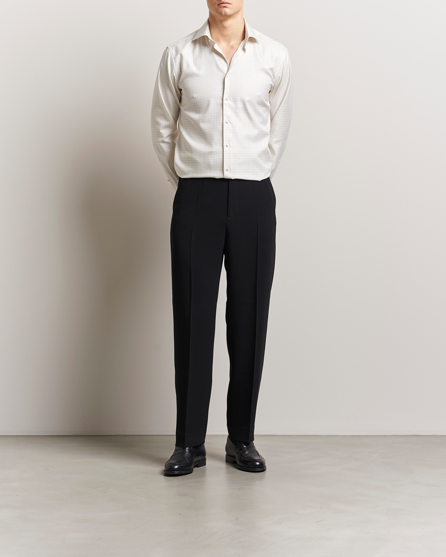 Herr | Skjortor | Stenströms | Fitted Body Checked Shirt Beige