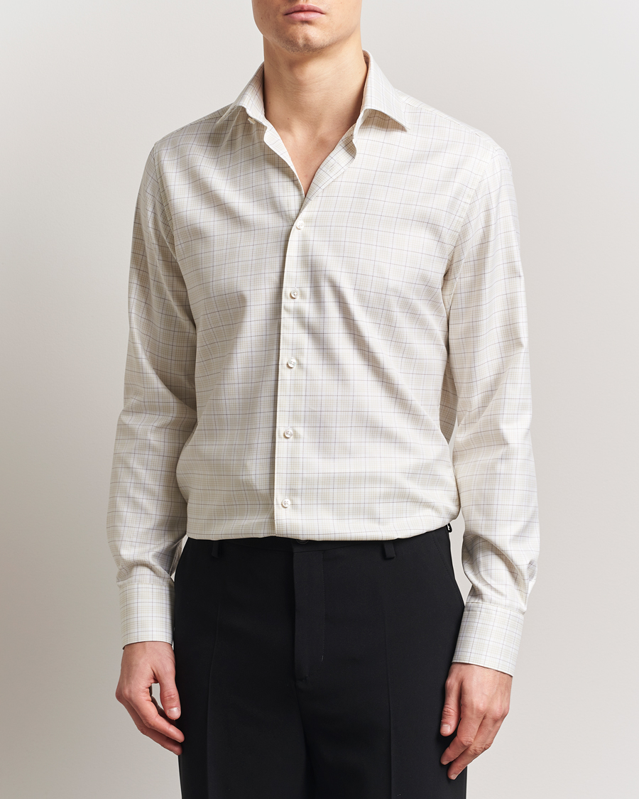 Herr | Skjortor | Stenströms | Fitted Body Checked Shirt Beige