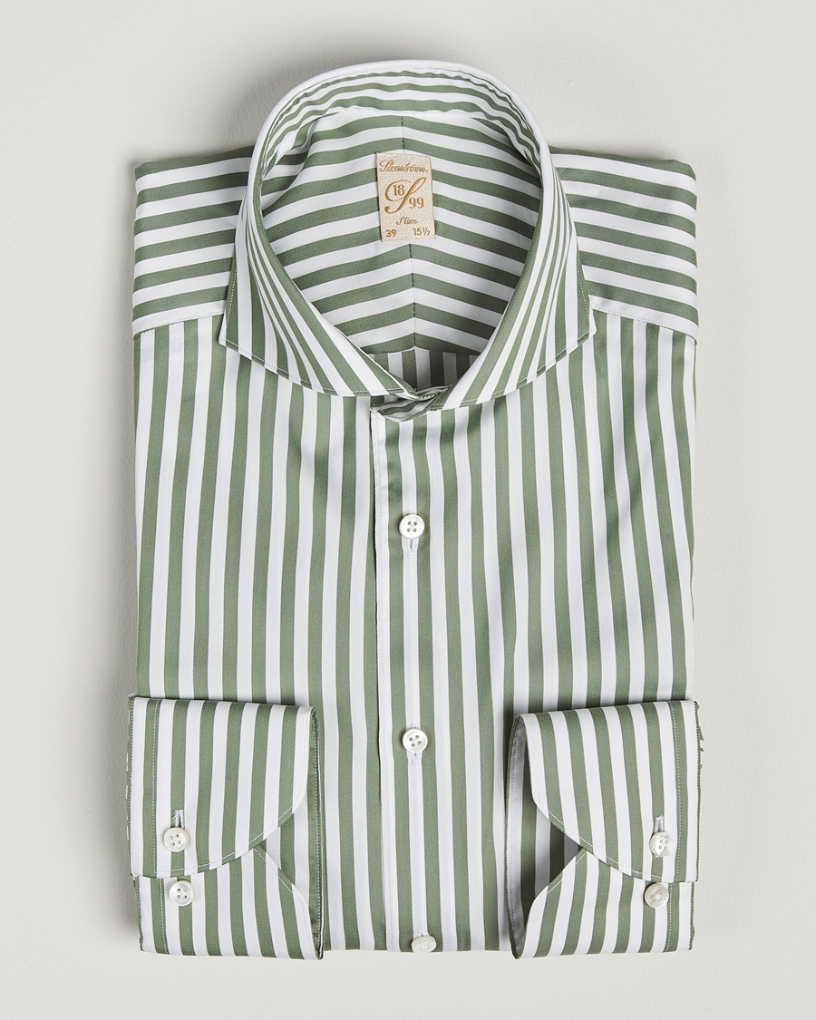 Herr | Skjortor | Stenströms | 1899 Slimline Striped Cotton/Silk Shirt Green