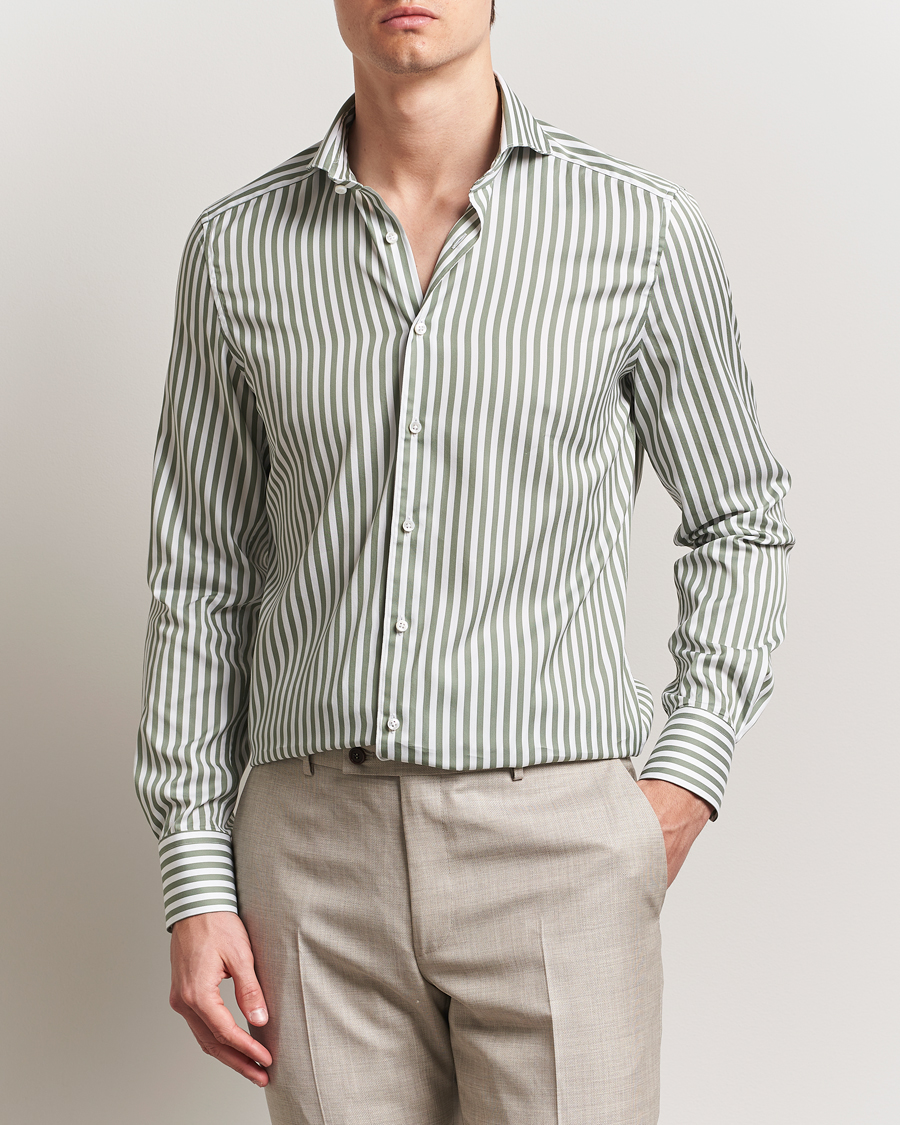 Herr | Skjortor | Stenströms | 1899 Slimline Striped Cotton/Silk Shirt Green