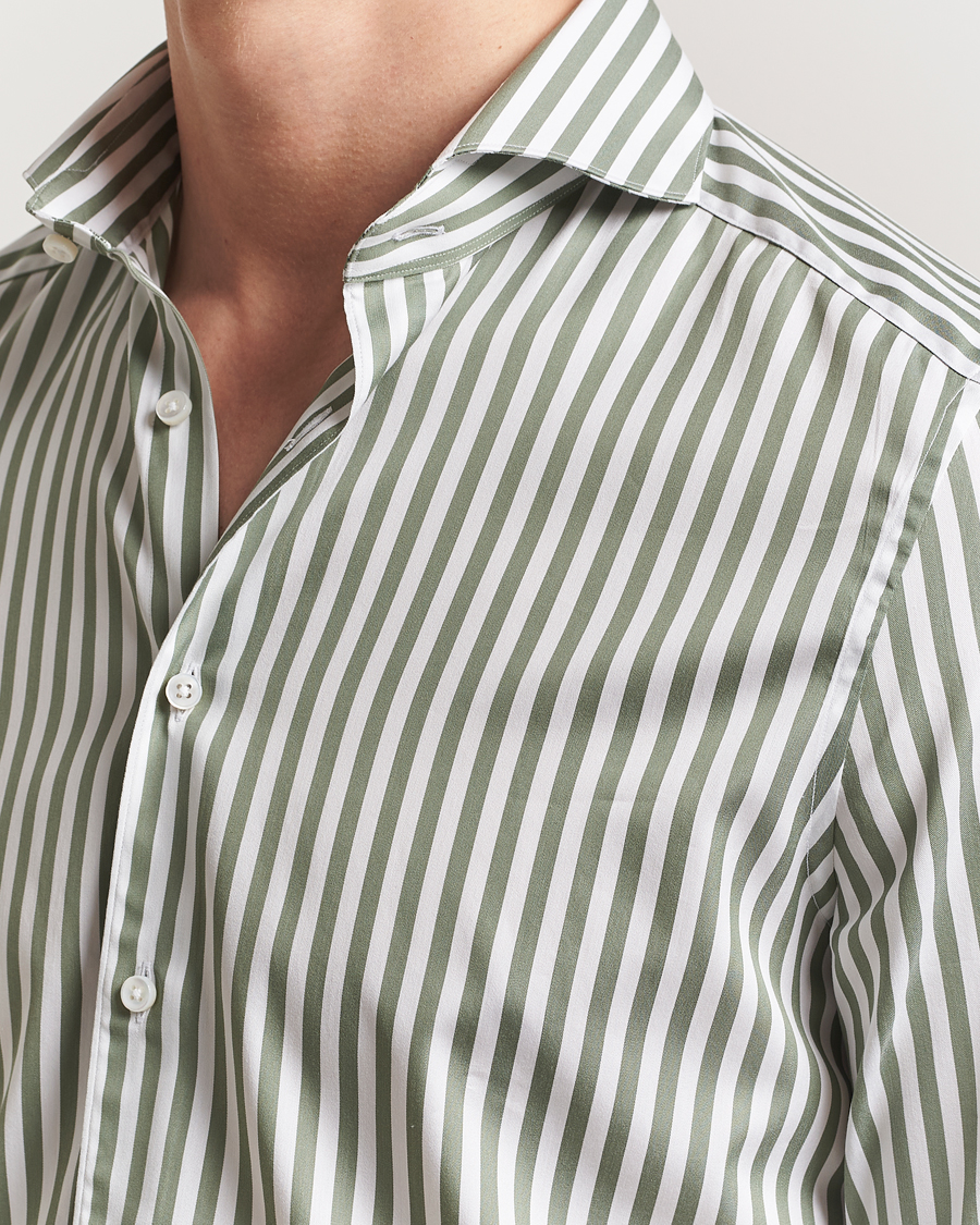 Herr | Skjortor | Stenströms | 1899 Slimline Striped Cotton/Silk Shirt Green