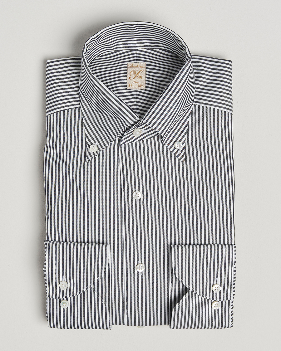 Herr | Skjortor | Stenströms | 1899 Slimline Striped One Piece Button Down Collar Shirt Black