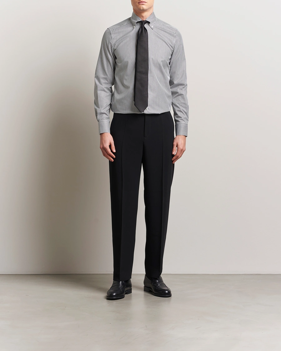 Herr | Skjortor | Stenströms | 1899 Slimline Striped One Piece Button Down Collar Shirt Black