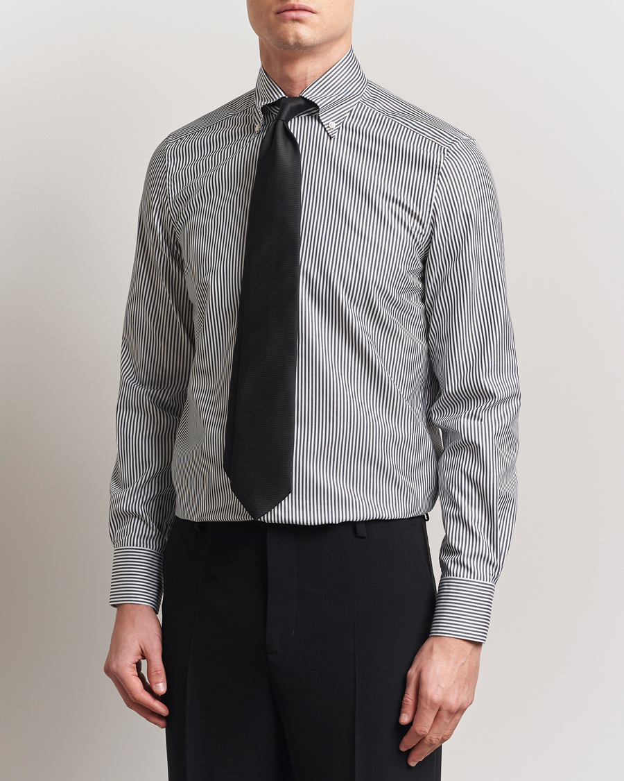 Herr | Skjortor | Stenströms | 1899 Slimline Striped One Piece Button Down Collar Shirt Black