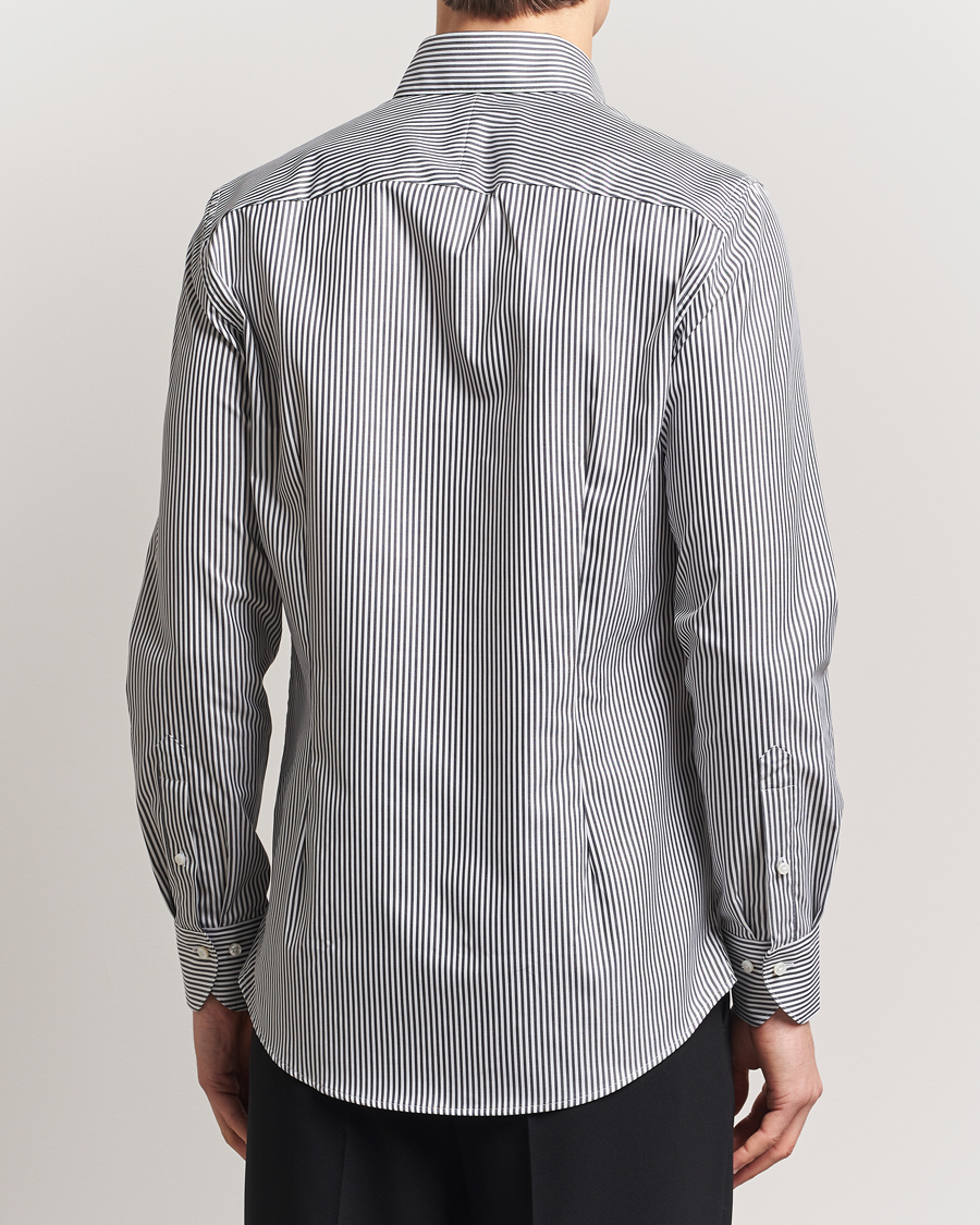 Herr | Skjortor | Stenströms | 1899 Slimline Striped One Piece Button Down Collar Shirt Black