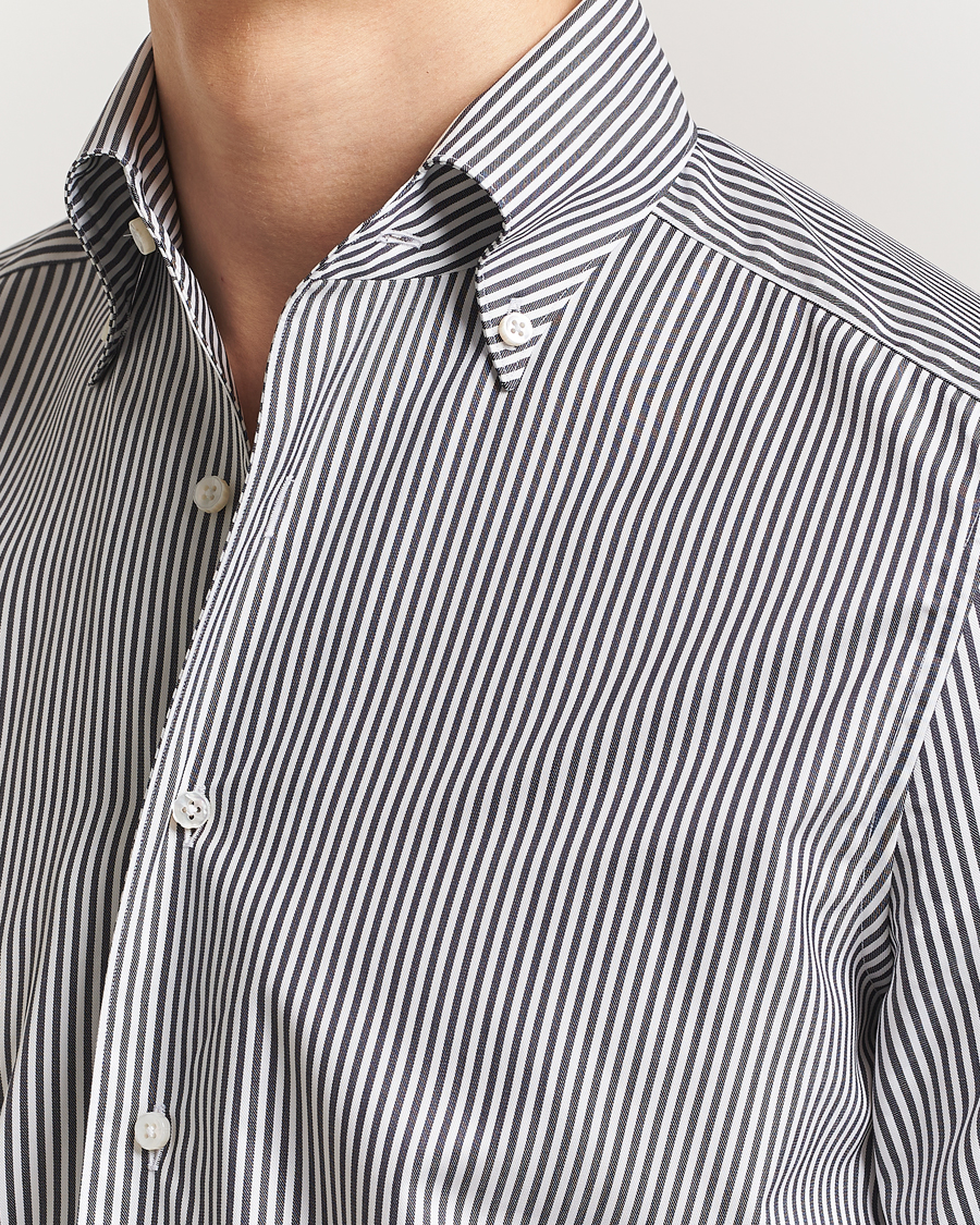 Herr | Skjortor | Stenströms | 1899 Slimline Striped One Piece Button Down Collar Shirt Black