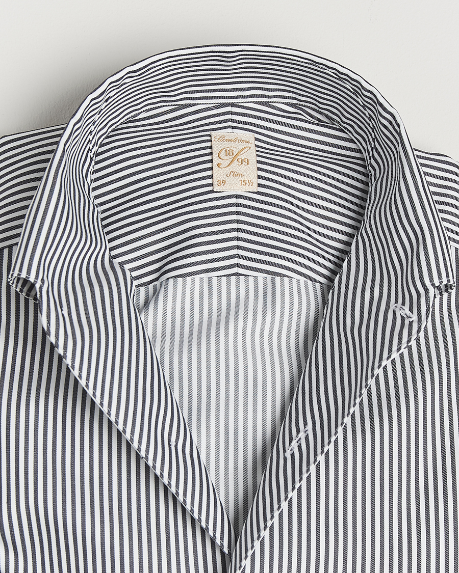 Herr | Skjortor | Stenströms | 1899 Slimline Striped One Piece Button Down Collar Shirt Black