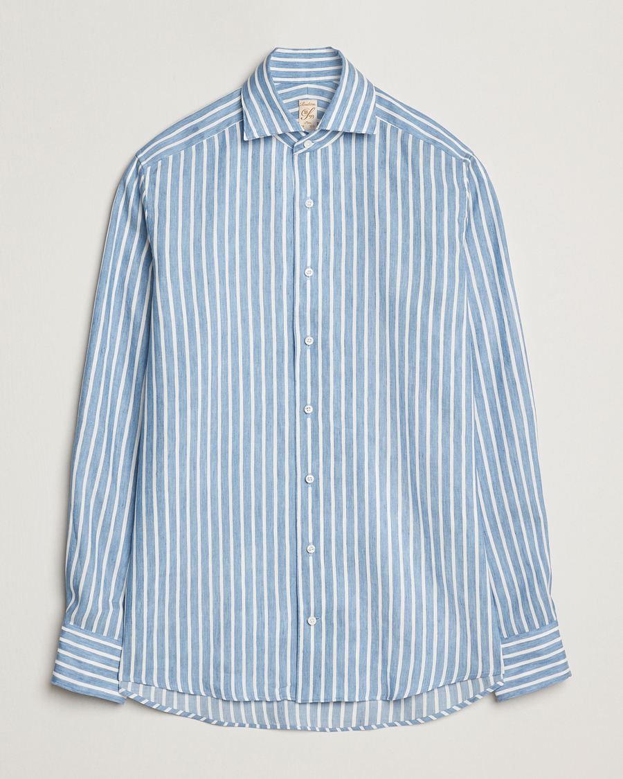 Herr | Skjortor | Stenströms | 1899 Slimline Striped Linen/Lyocell Shirt Blue