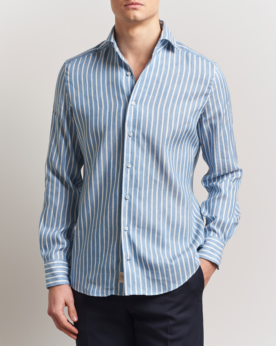 Herr | Skjortor | Stenströms | 1899 Slimline Striped Linen/Lyocell Shirt Blue