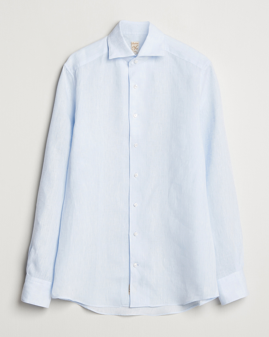 Herr | Skjortor | Stenströms | 1899 Slimline Linen One Piece Collar Shirt Blue
