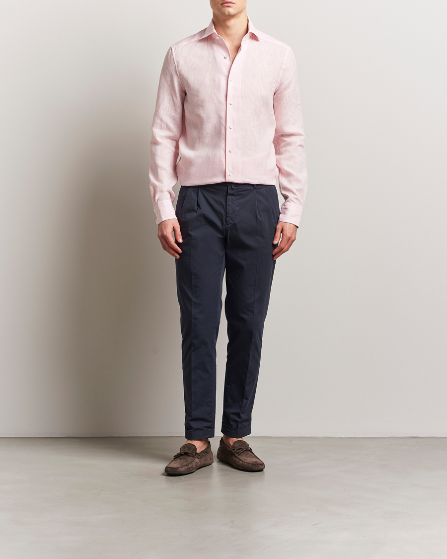 Herr | Skjortor | Stenströms | 1899 Slimline Linen One Piece Collar Shirt Pink