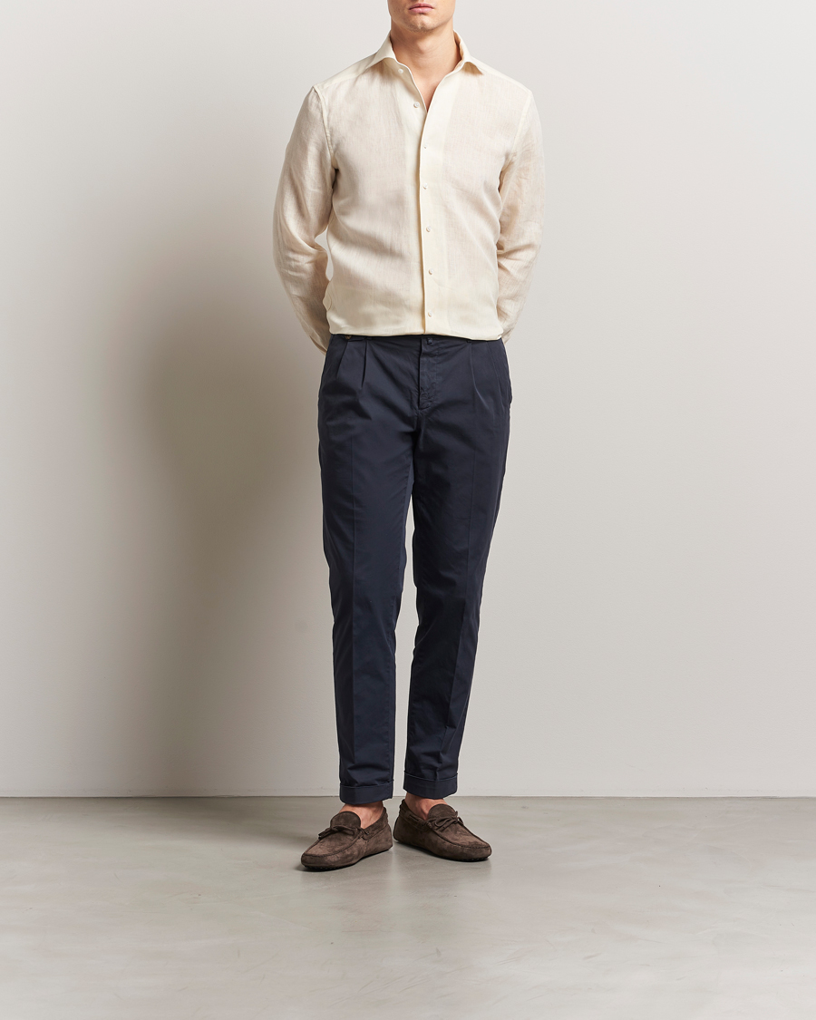 Herr | Skjortor | Stenströms | 1899 Slimline Linen One Piece Collar Shirt Yellow