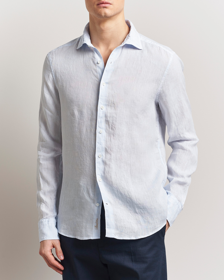 Herr | Skjortor | Stenströms | Slimline Cut Away Linen Shirt Light Blue