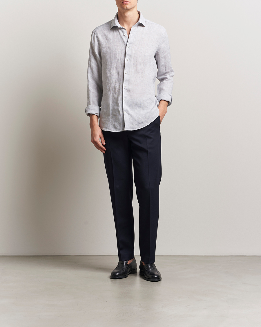 Herr | Skjortor | Stenströms | Slimline Cut Away Linen Shirt Light Grey