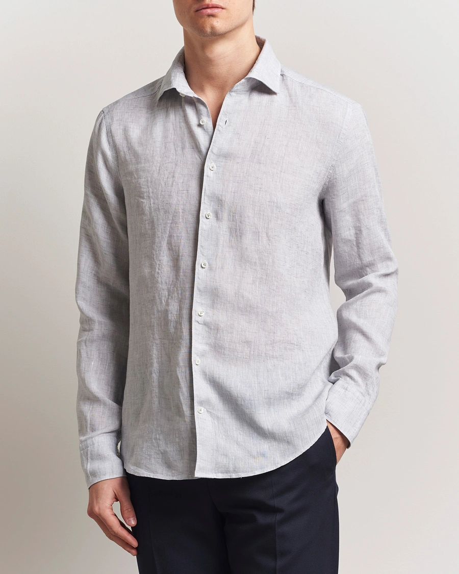 Herr | Skjortor | Stenströms | Slimline Cut Away Linen Shirt Light Grey