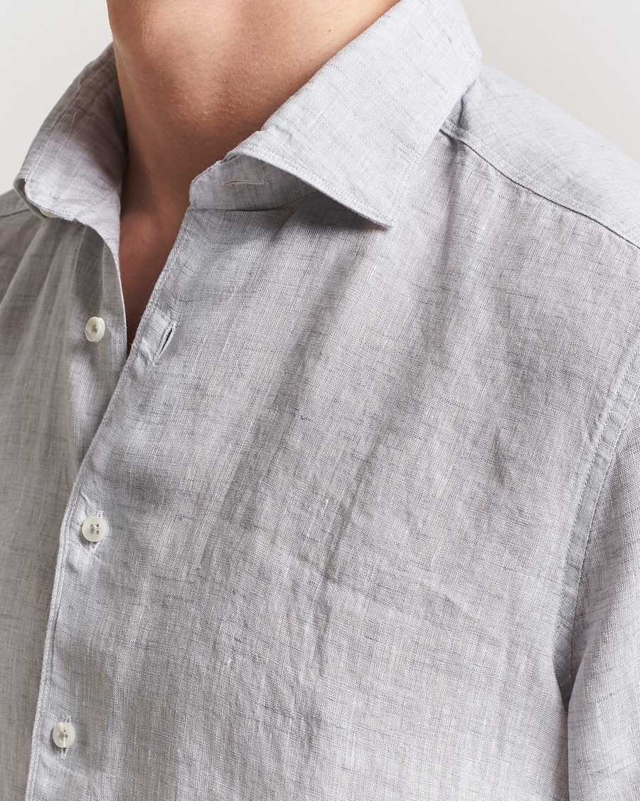Herr | Skjortor | Stenströms | Slimline Cut Away Linen Shirt Light Grey