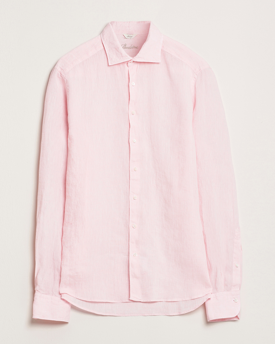 Herr | Skjortor | Stenströms | Slimline Cut Away Linen Shirt Soft Pink