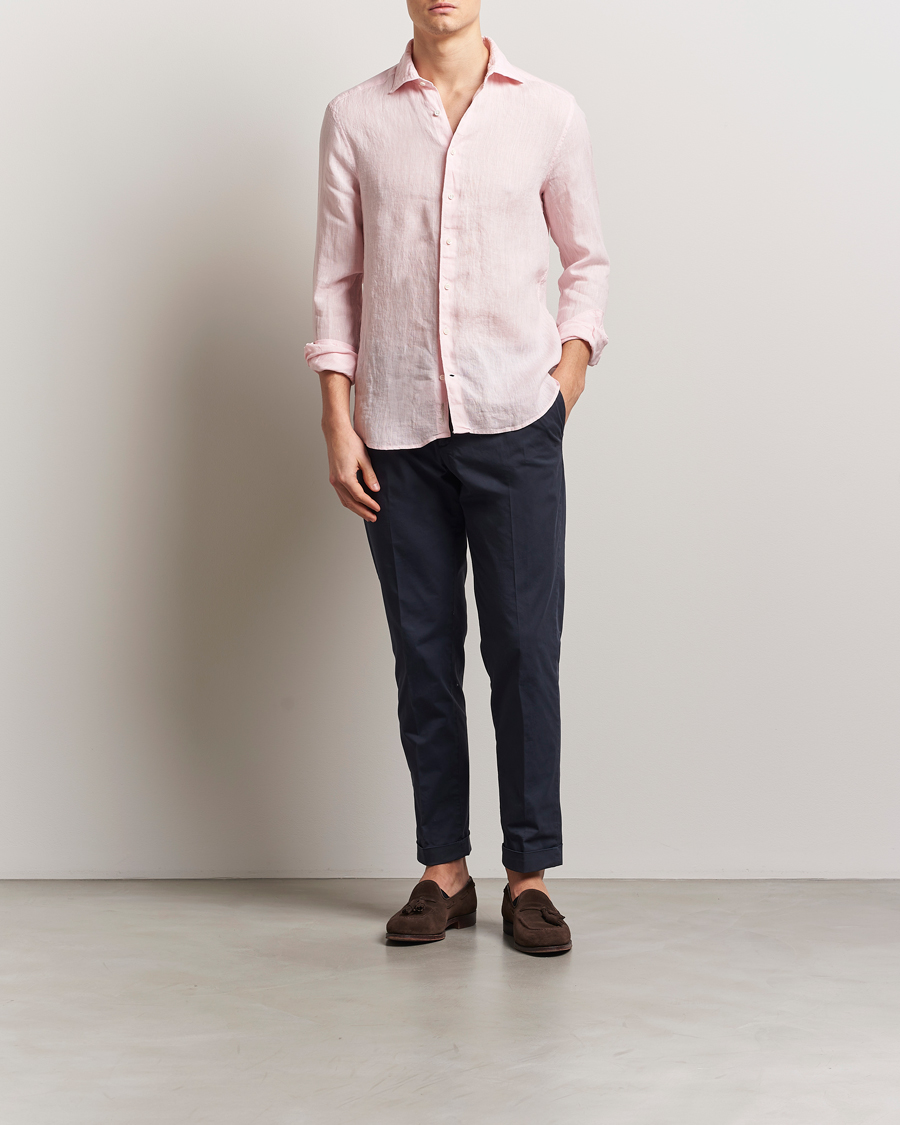 Herr | Skjortor | Stenströms | Slimline Cut Away Linen Shirt Soft Pink