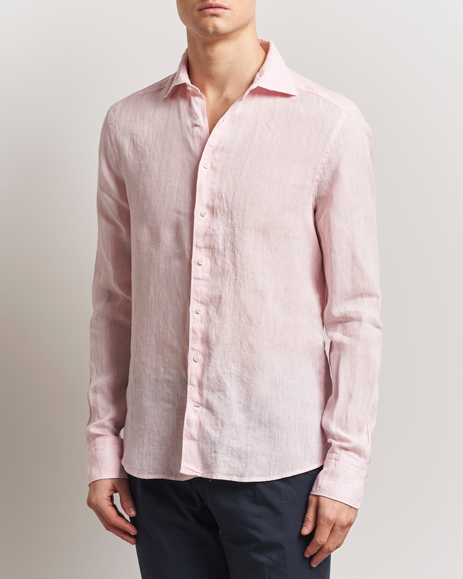 Herr | Skjortor | Stenströms | Slimline Cut Away Linen Shirt Soft Pink
