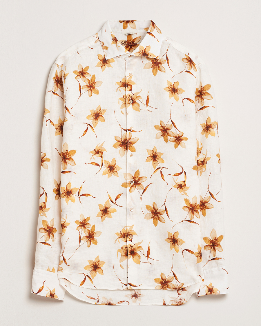 Herr | Skjortor | Stenströms | Fitted Body Flower Printed Linen Shirt White