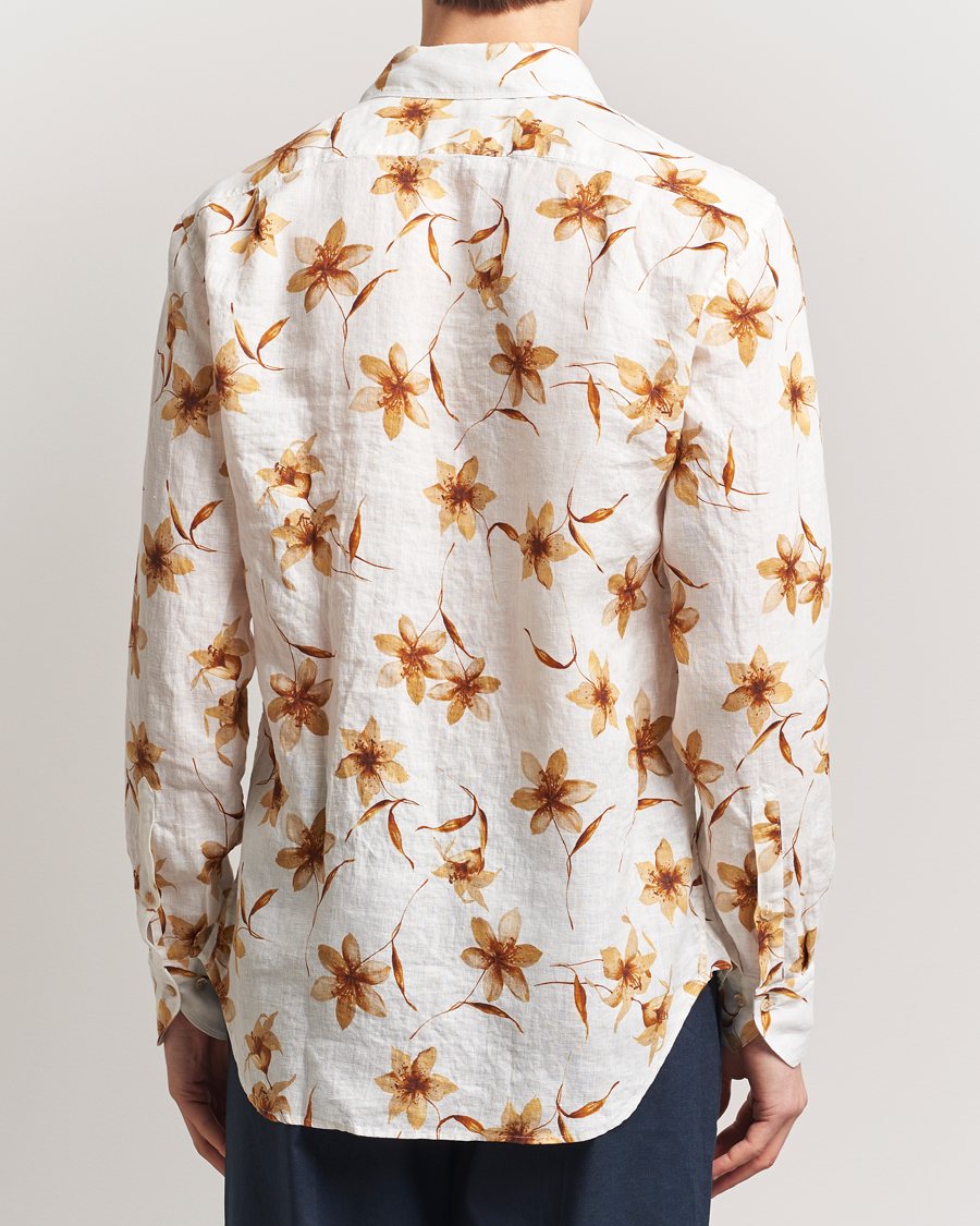 Herr | Skjortor | Stenströms | Fitted Body Flower Printed Linen Shirt White