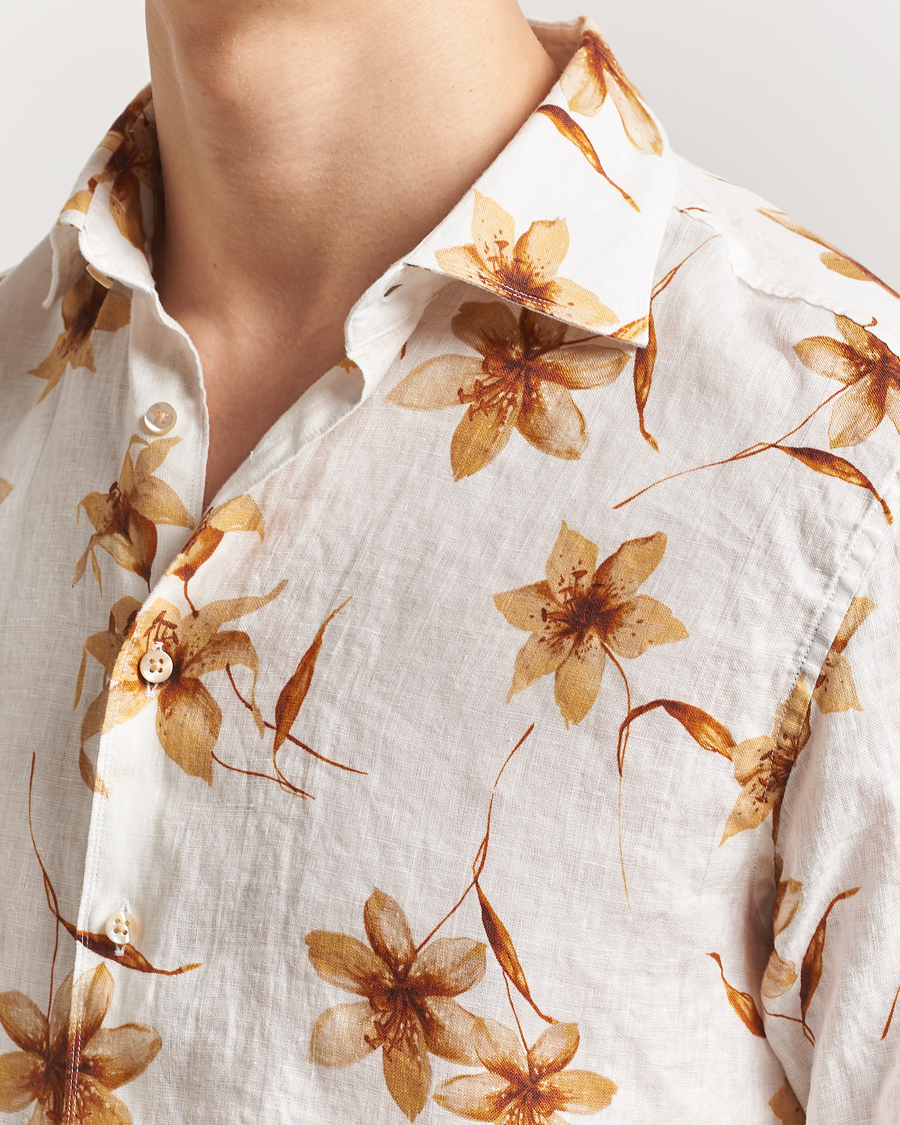 Herr | Skjortor | Stenströms | Fitted Body Flower Printed Linen Shirt White
