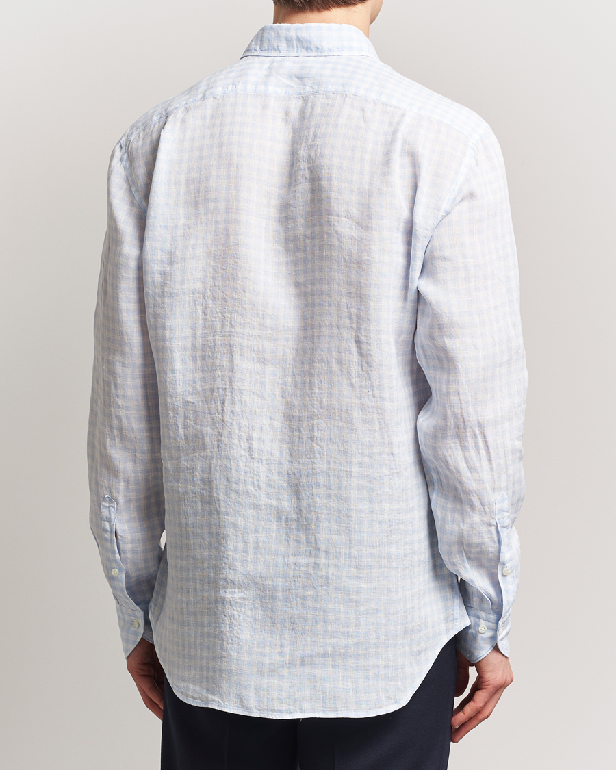 Herr | Skjortor | Stenströms | Fitted Body Checked Linen Shirt Blue