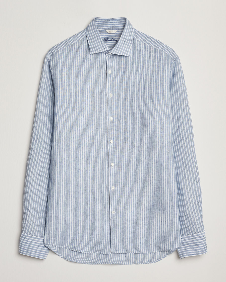 Herr | Skjortor | Stenströms | Fitted Body Striped Linen Shirt Blue