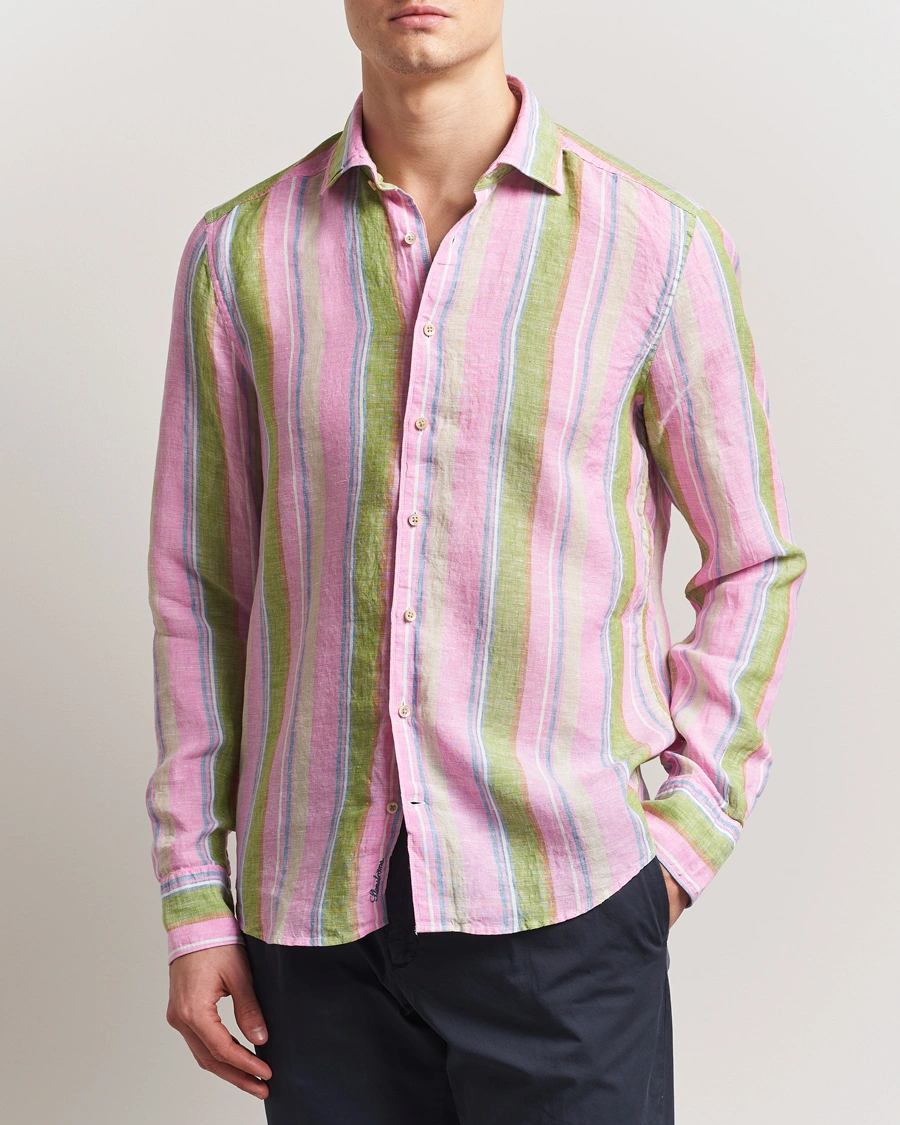 Herr | Skjortor | Stenströms | Slimline Multi Striped Linen Shirt Pink