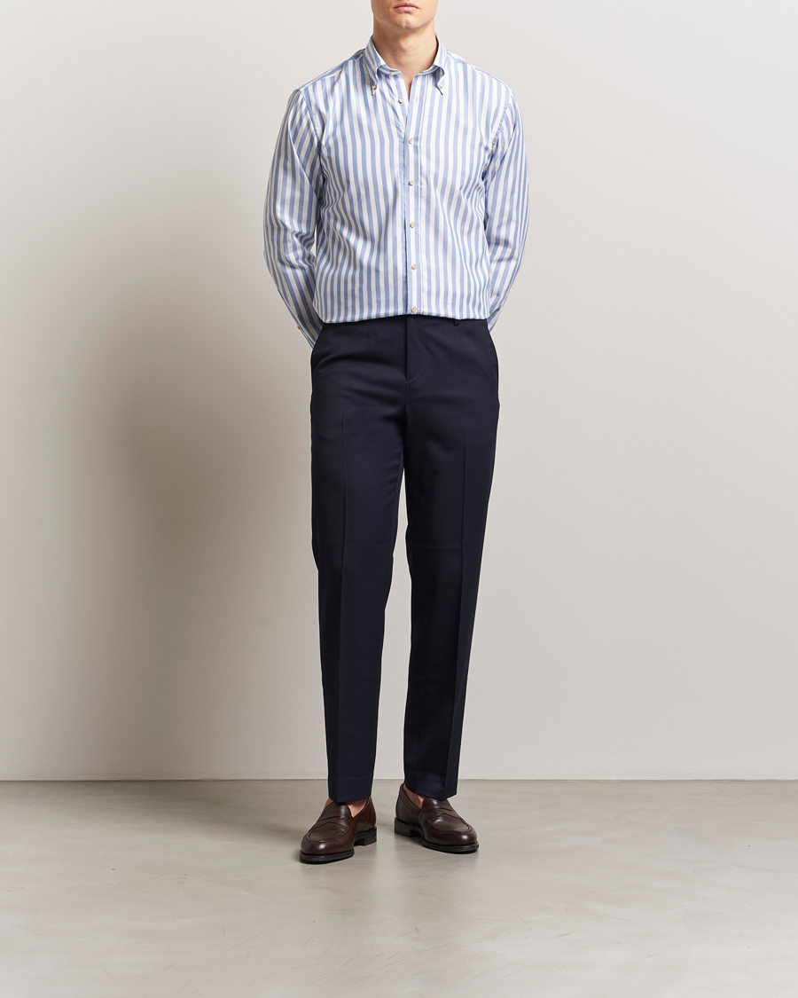 Herr | Skjortor | Stenströms | Fitted Body Wide Stripe Oxford Shirt Blue