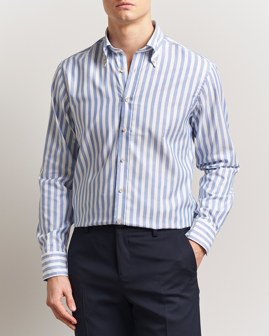 Herr | Skjortor | Stenströms | Fitted Body Wide Stripe Oxford Shirt Blue
