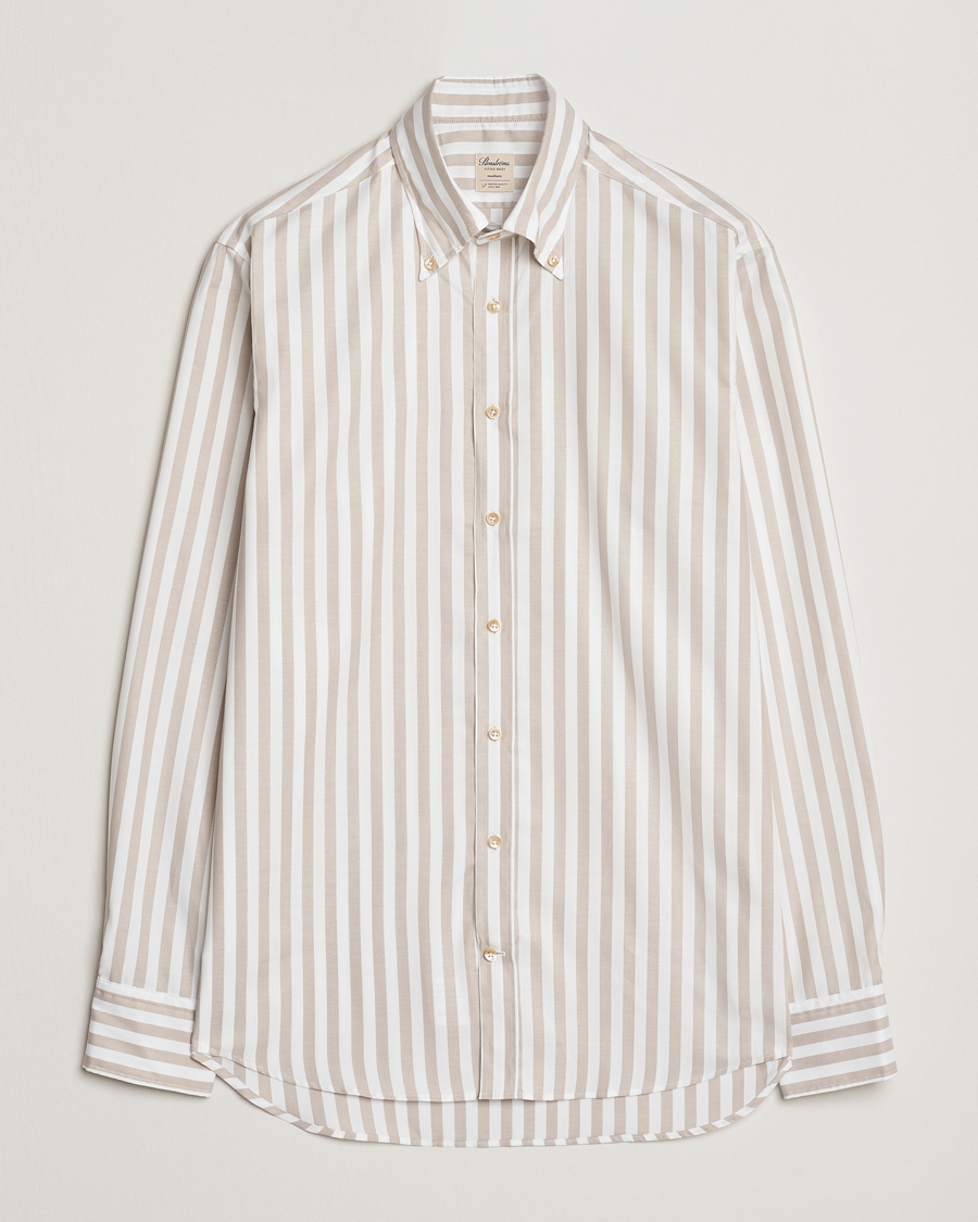 Herr | Skjortor | Stenströms | Fitted Body Wide Stripe Oxford Shirt Beige