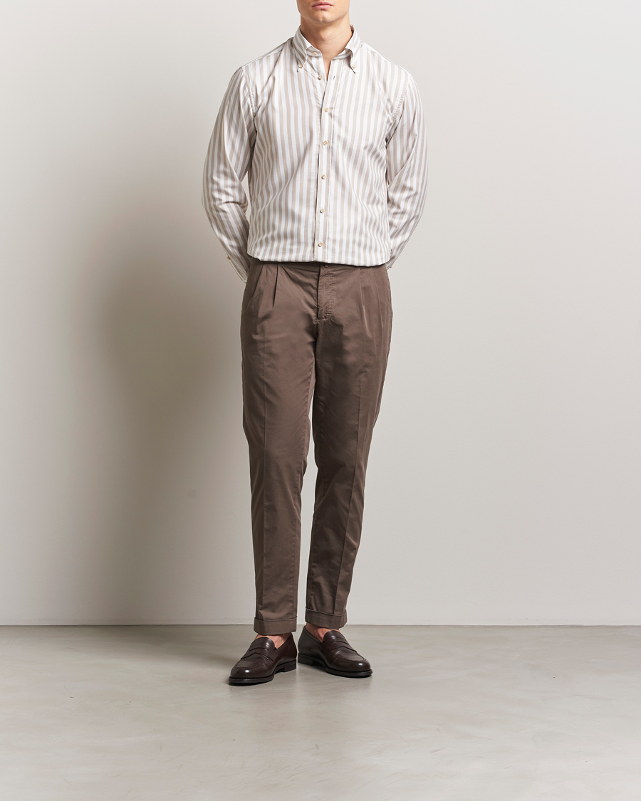 Herr | Skjortor | Stenströms | Fitted Body Wide Stripe Oxford Shirt Beige