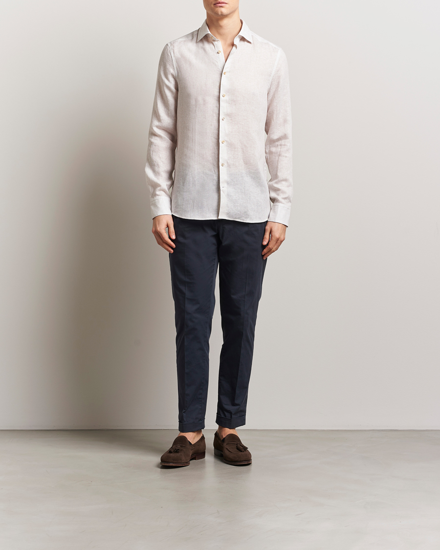 Herr | Skjortor | Stenströms | Slimline Linen/Lycell Shirt Light Grey