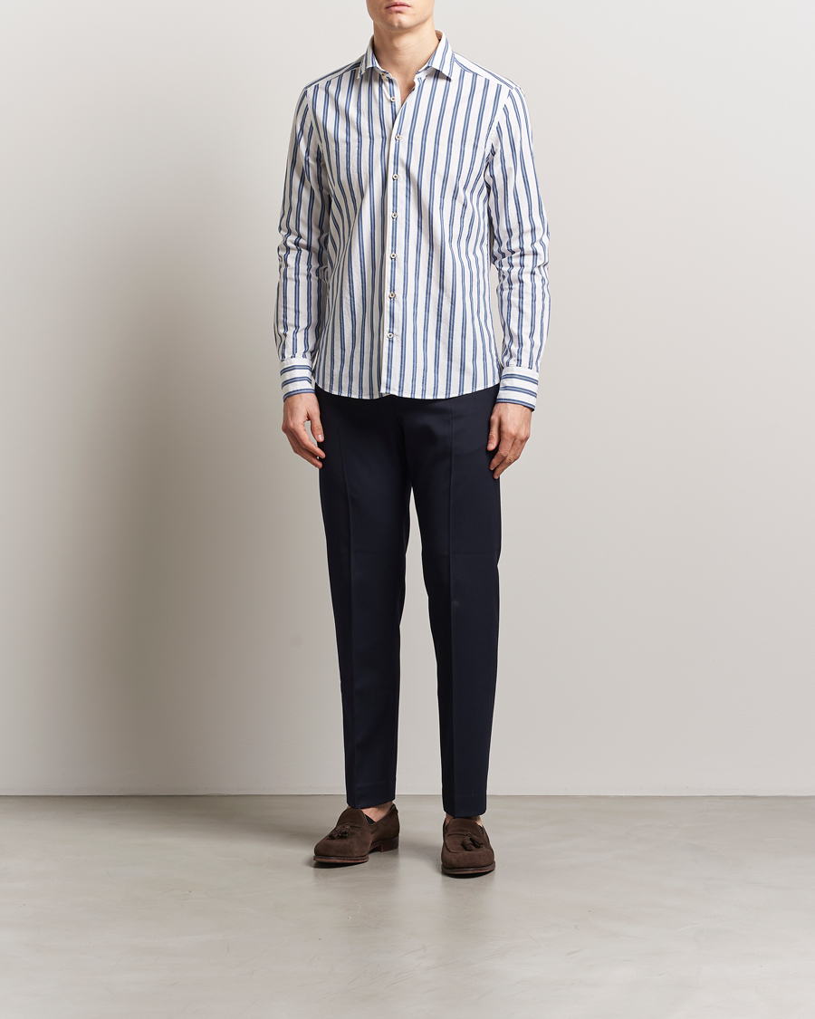 Herr | Skjortor | Stenströms | Slimline Striped Casual Shirt Blue/White