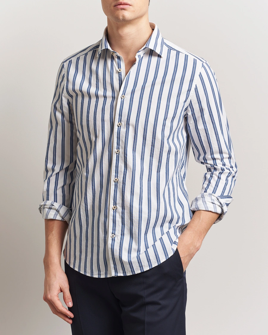 Herr | Skjortor | Stenströms | Slimline Striped Casual Shirt Blue/White