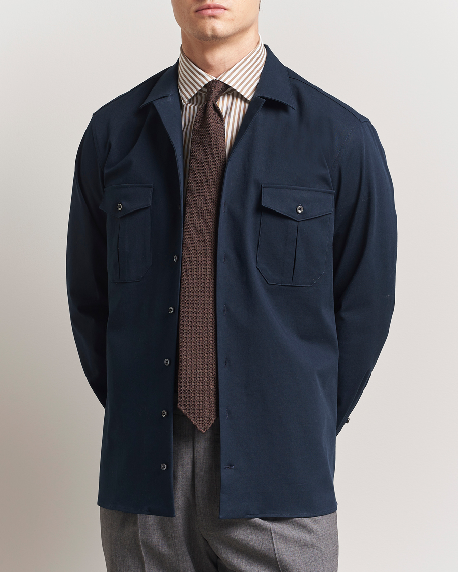 Herr | Skjortor | Stenströms | Cotton Stretch Overshirt Navy