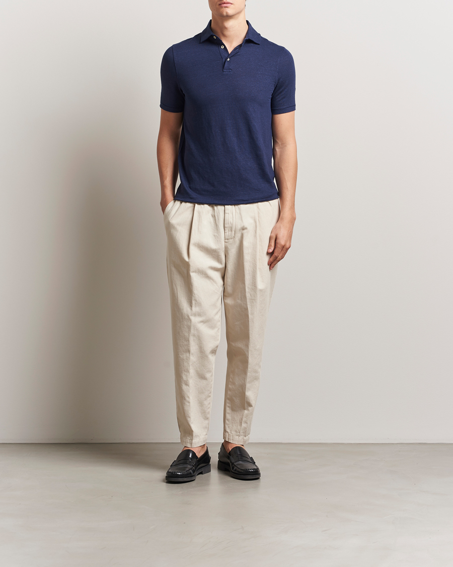 Herr | Pikéer | Stenströms | Linen Polo Shirt Navy