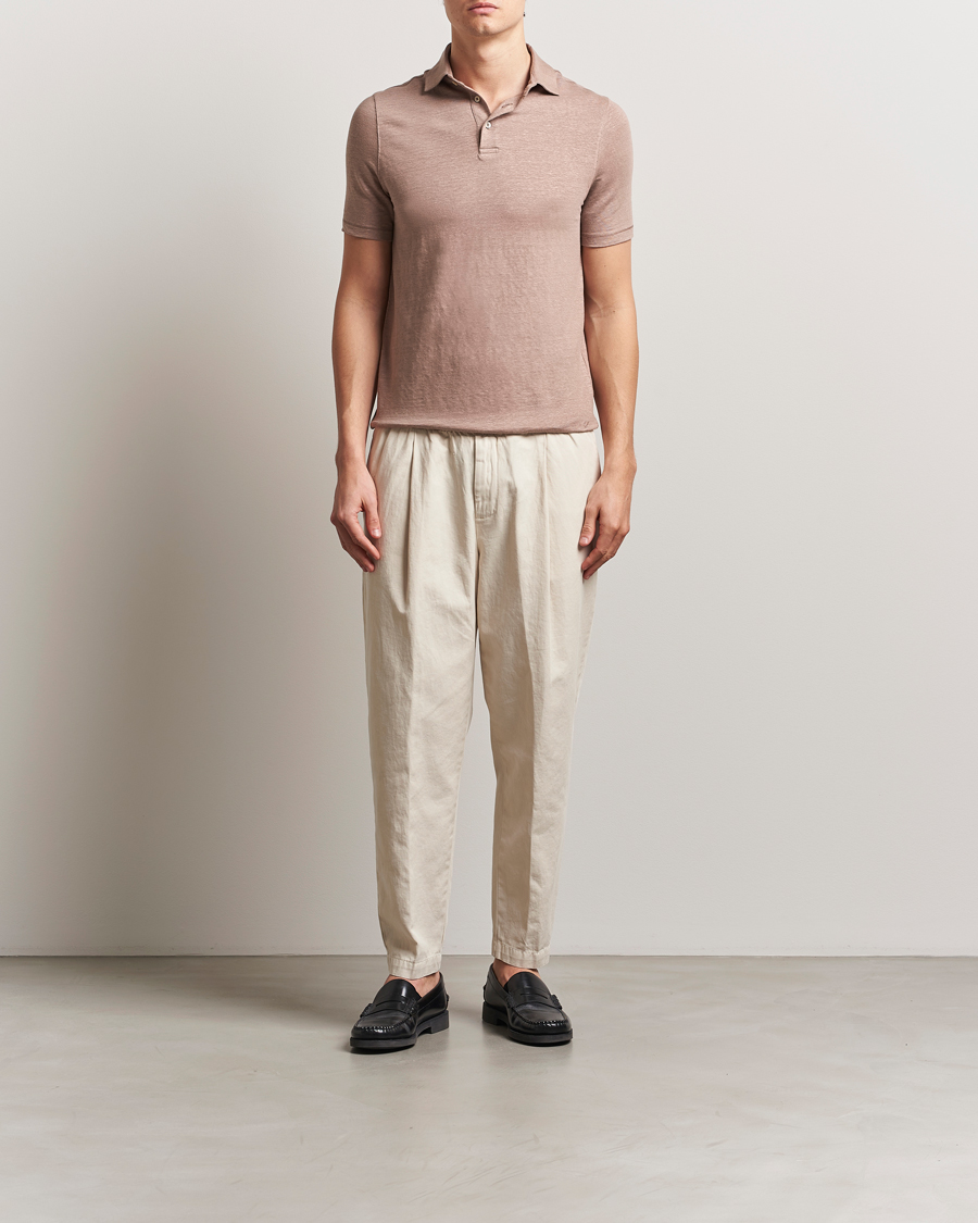 Herr | Pikéer | Stenströms | Linen Polo Shirt Light Brown
