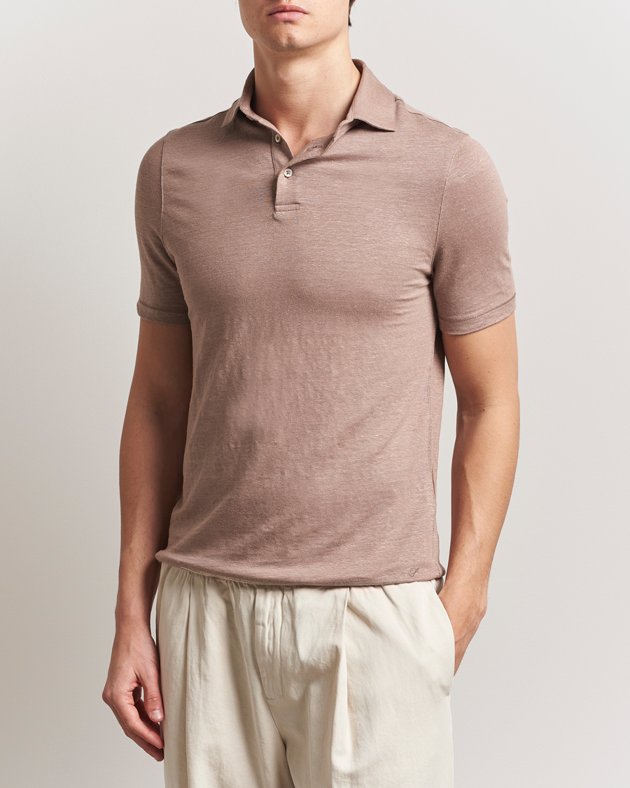 Herr | Pikéer | Stenströms | Linen Polo Shirt Light Brown