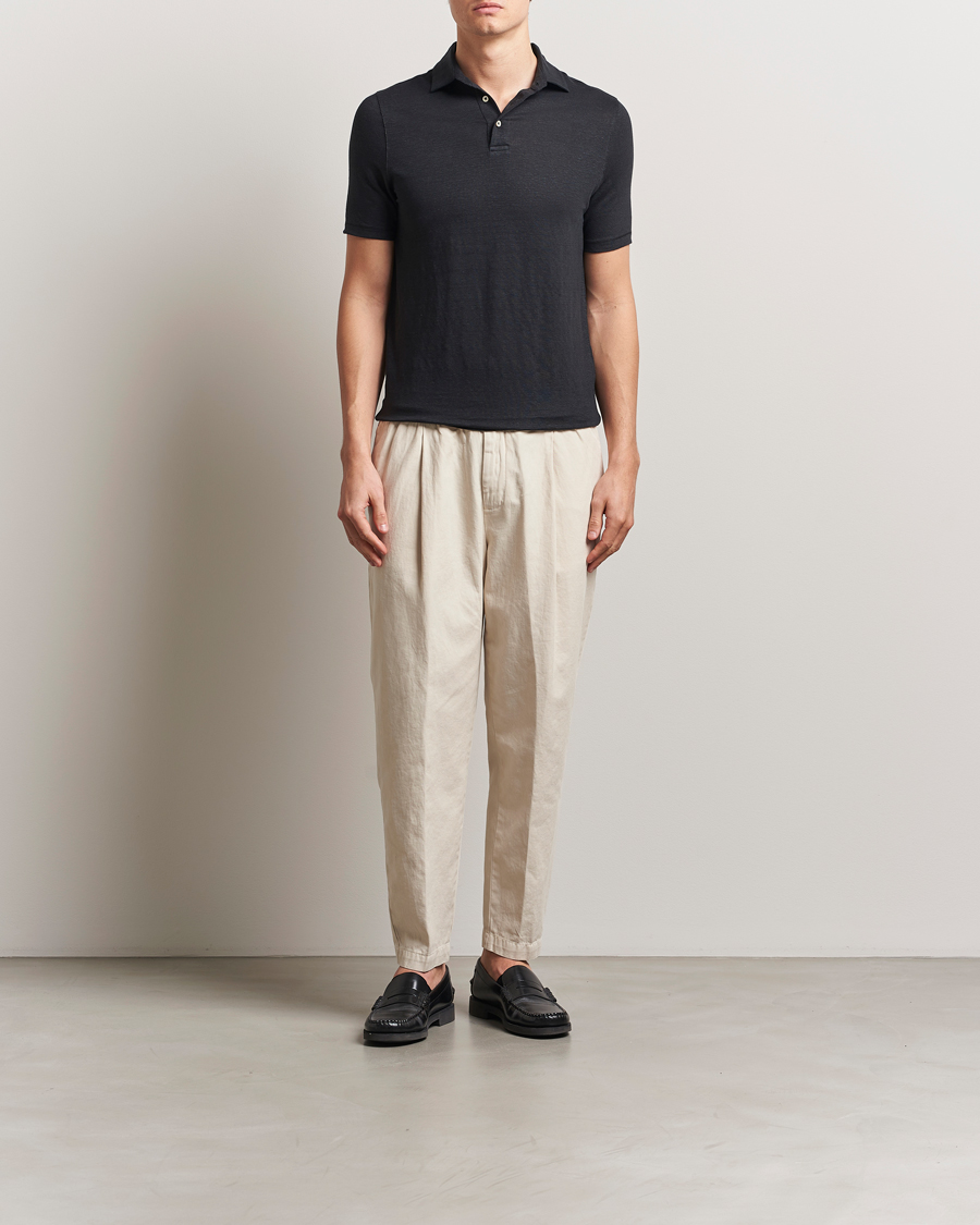 Herr | Pikéer | Stenströms | Linen Polo Shirt Black