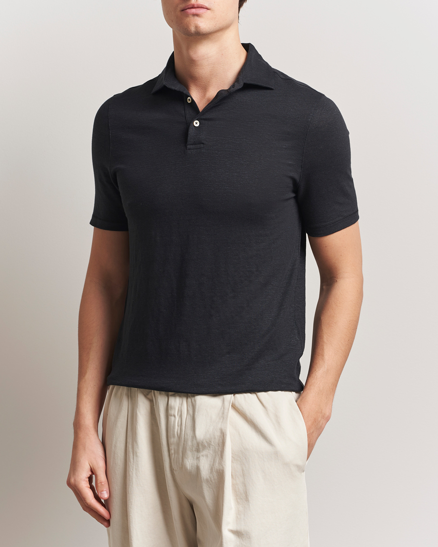 Herr | Pikéer | Stenströms | Linen Polo Shirt Black