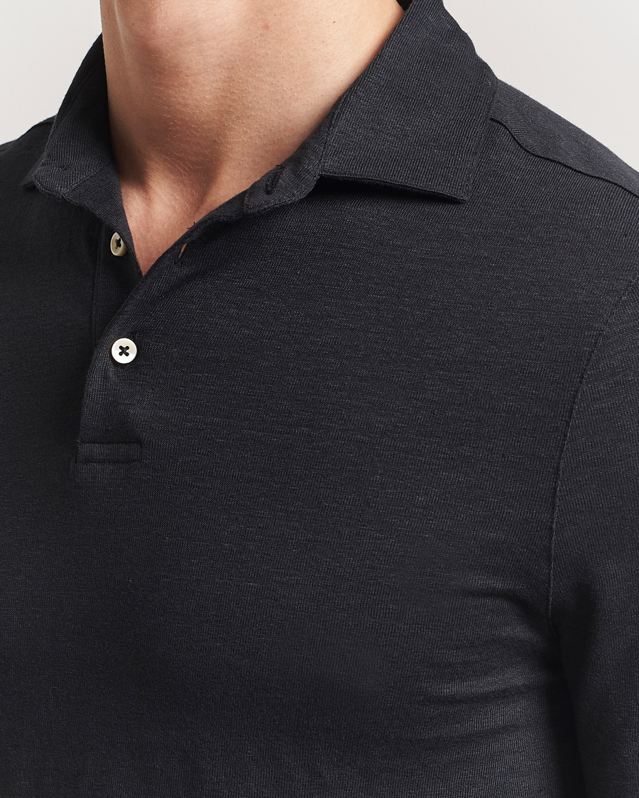 Herr | Pikéer | Stenströms | Linen Polo Shirt Black