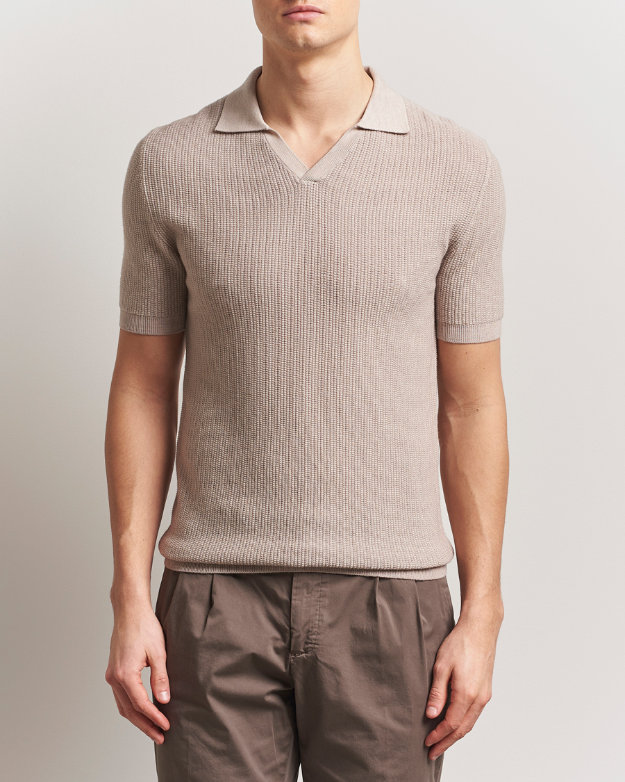Herr | Pikéer | Stenströms | Structured Merino Knitted Polo Beige